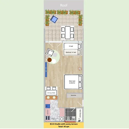 Apartment New With Sunny Terrace & Air Condition *