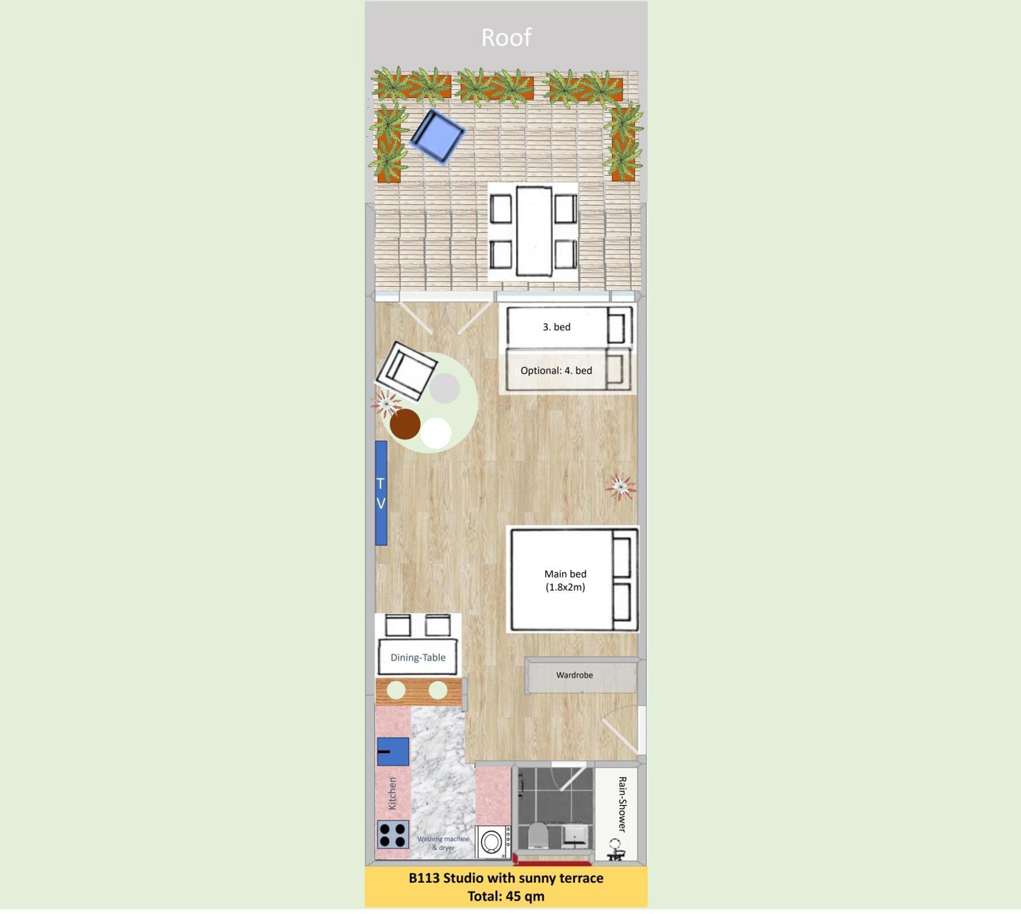 Apartment New With Sunny Terrace & Air Condition *